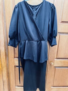 Source Unknown Black Women's Wrap Peplum Dress